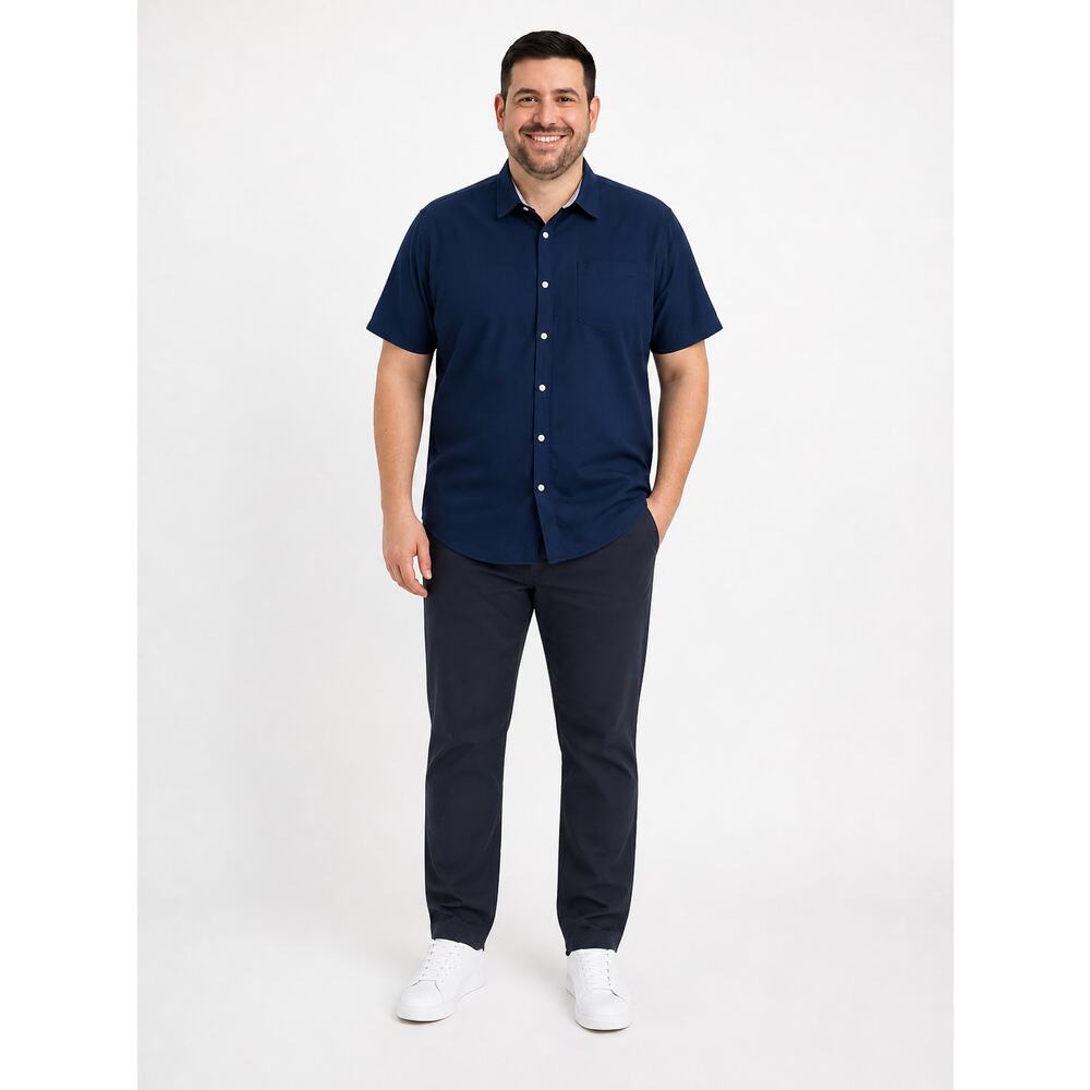 Denim & Flower Men Slim Fit Button-Up Shirt XL Blue Short Sleeve Casual Classic